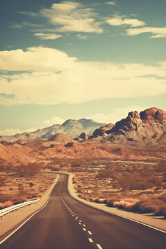 Winding desert highway in Arizona retro photo