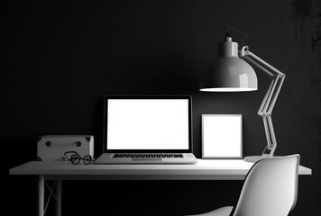 Office workplace mockup with modern computer