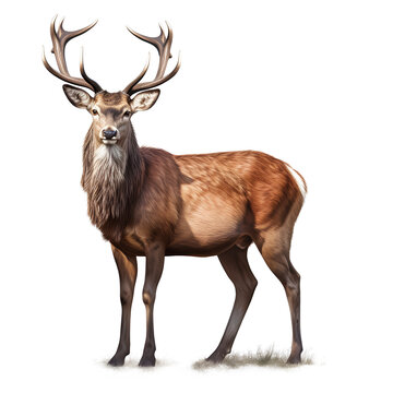 Detailed scientific illustration of a red deer isolated on white background. Image suitable for printing, presentations.  