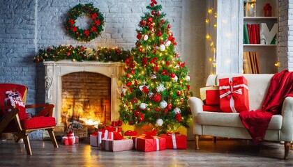 weihnachtsbaum kamin und geschenke