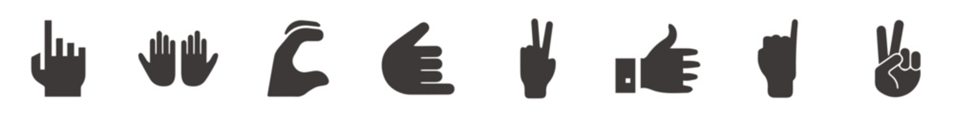 Icons set Hands. Various hand symbols black set. Finger gestures design. - obrazy, fototapety, plakaty