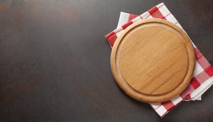 top view of empty pizza board and napkin isolated