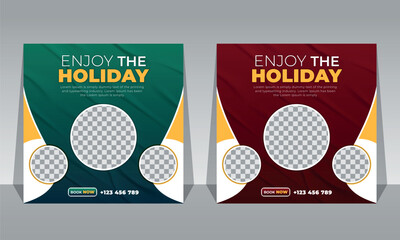 Vector modern travel agency and tourism social media post template design