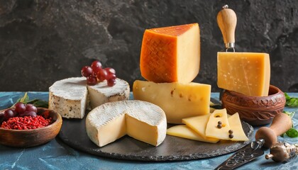 different kinds of delicious cheese on table