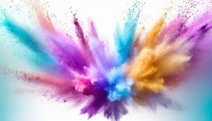 colorful powder explosion on white background abstract pastel color dust particles splash