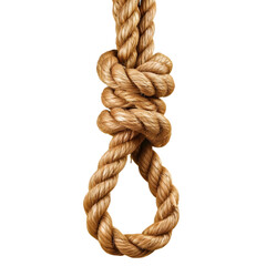 Knotted Hanging Rope Isolated on Transparent Background - Suicide concept