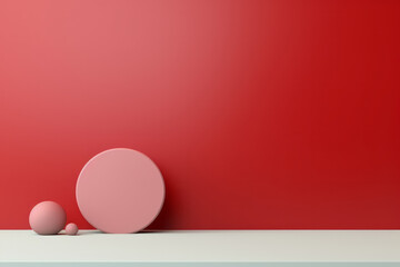 Red Wall With Two White Balls Displayed