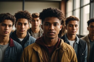 Multiracial young student friends in campus of university. Concept of multi-ethnic friendship, education. AI generated