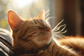 A Close-up of a cat sleeping in the sunlight