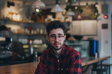 Obraz premium Man With Glasses Sitting at Bar - Casual Lifestyle, Socializing, Pub Setting