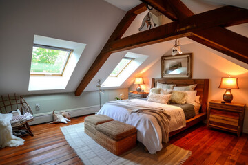 Spacious Bedroom With Big Bed and Wooden Floors