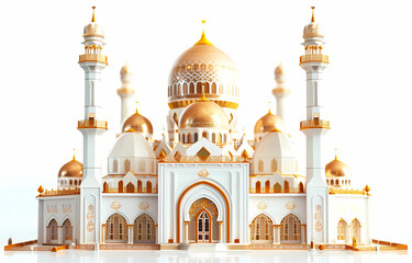 Fototapeta na wymiar A gold islamic mosque building on a white background