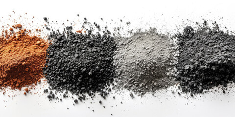 Image of rare earth metal ores powders on white background - obrazy, fototapety, plakaty