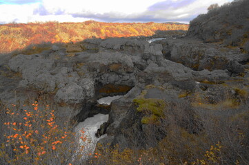 Barnafoss Waterfall on the River Hvita - also known as Barnafossar, is a series of rapids in West Iceland
