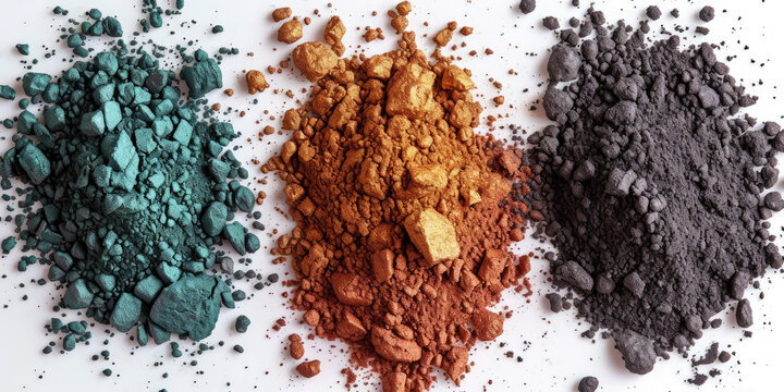 Image of rare earth metal ores powders on white background