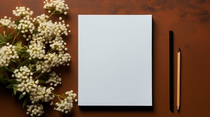 Top view of a white stationery mockup on a solid background