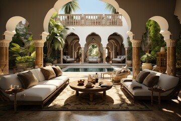 A traditional Moroccan riad with an inner courtyard