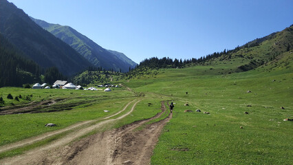 Fototapeta na wymiar Trekking in Tian Shan mountains in south Kyrgyzstan