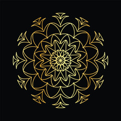 Golden mandala on a black background, vector illustration.