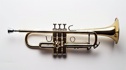 A golden trumpet isolated on a white background, capturing the beauty and elegance of this brass...