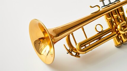 A golden trumpet isolated on a white background, capturing the beauty and elegance of this brass...