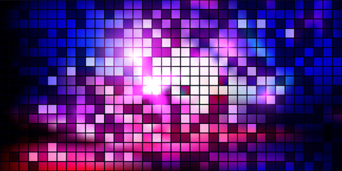 A mirror mosaic texture paired in a purple discoball pattern. Square sequin bg for a nightclub. Elegant party backdrop. Wallpaper with an abstract vintage feel.