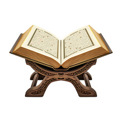Open Quran books on the stand on white background