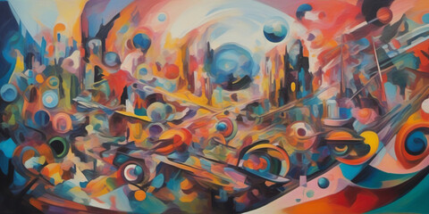 Art background, Cubo-Futurism style. Digital illustration.