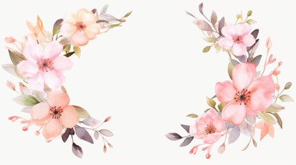 Pink Blossoms Dance: A Whimsical Watercolor Tapestry on a Blank Canvas. Generative AI.