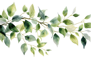 watercolor leaves illustration of branches on white background 