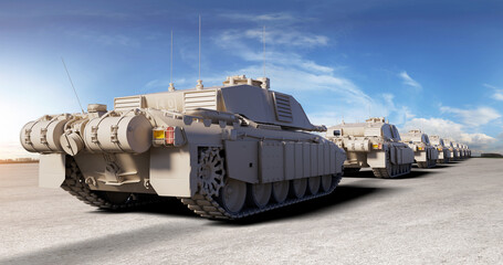 Tanks Moving Forward, Unstoppable and Bold. Total Destruction. War Related 3D Render.