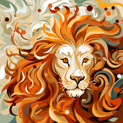 Portrait of a lion with a gorgeous mane in vector pop art style