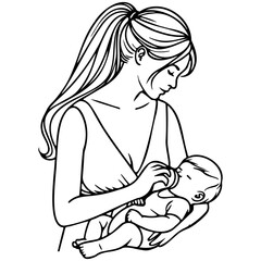 Bottle Feeding Sketch Drawing.