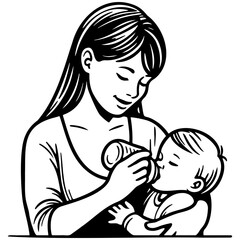Bottle Feeding Sketch Drawing.