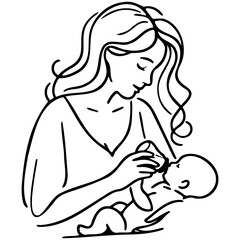 Bottle Feeding Sketch Drawing.