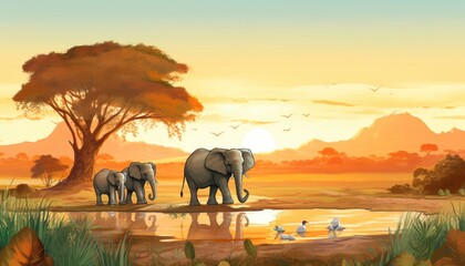Sweet Elephant Family Exploring Africa's Beauty