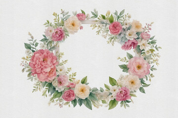 wreath of flowers watercolor style, AI generated.