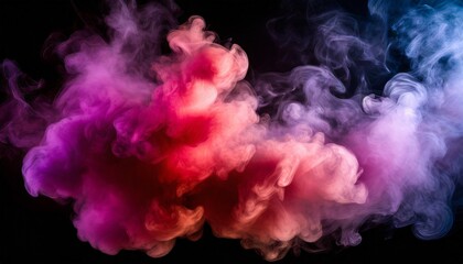 dense multicolored smoke of red purple and pink colors on a black background background of smoke vape