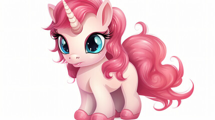 Cute pink baby unicorn character cartoon isolated.