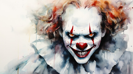 不気味なピエロの水彩イラスト
