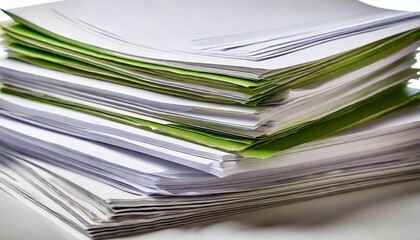 close up of papers stack on a white background