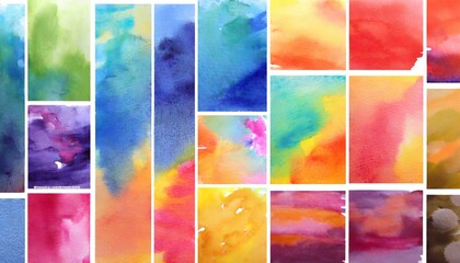 big set of bright colorful watercolor background textures