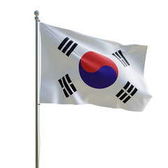 3d render PSD south korea realistic flag with pole