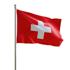 3d render PSD Switzerland realistic flag with pole