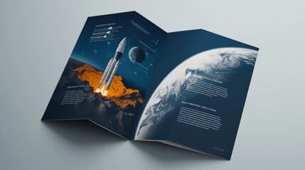 Mock-up magazine or catalog dedicated to space flights and exploration - obrazy, fototapety, plakaty