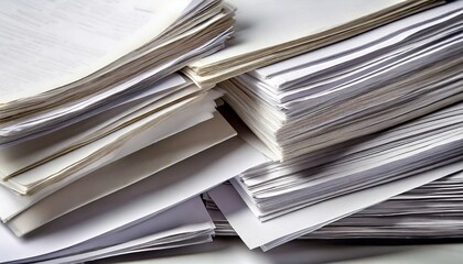 close up of papers stack on a white background