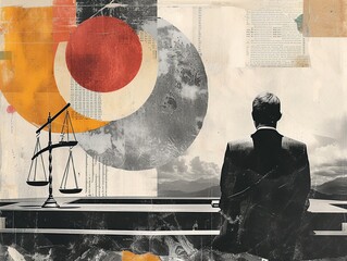 Lawyer in Courtroom Abstract Collage

