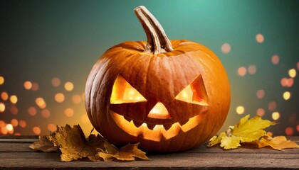 Naklejka na ściany i meble carved halloween jack o lantern pumpkin on background