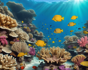 Fish and corals under water