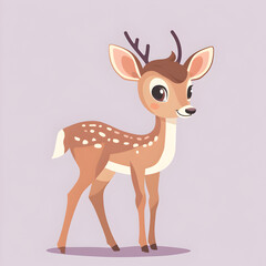 Flat Logo of Cute Cartoon Deer Vector Icon Illustration Animal Nature Concept
